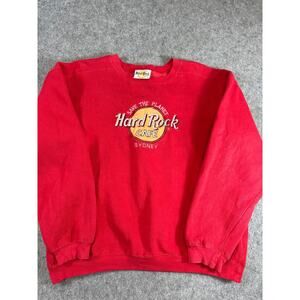 VINTAGE Hard Rock Cafe Sydney Sweatshirt Mens Red Spellout Crewneck Y2K Large